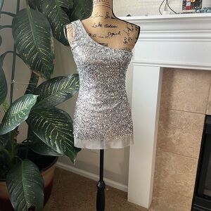 Silver Sequin One-Shoulder